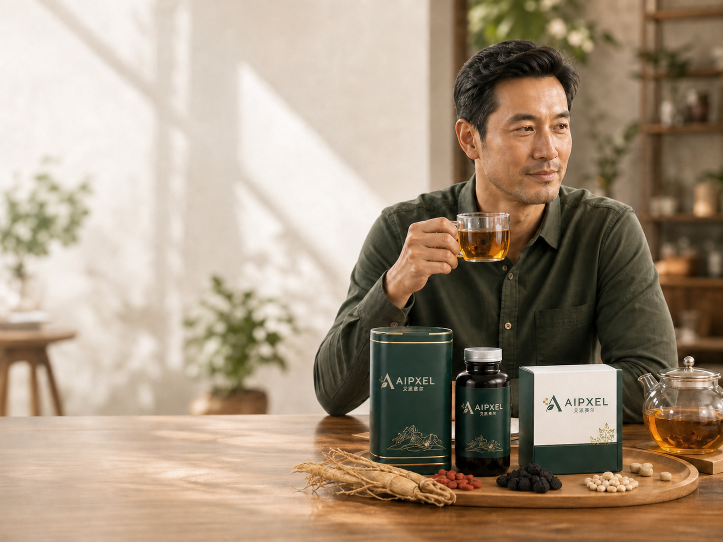 一位亚洲男士享用草本茶